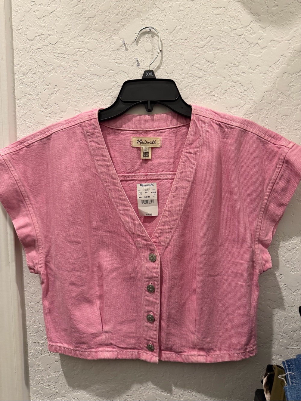 Madewell Light Pink V‑Neck Button Crop Top